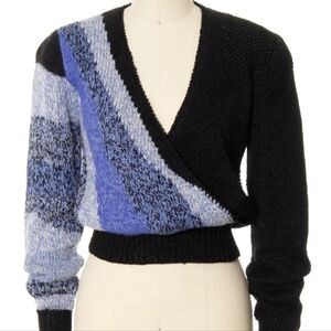 Vintage Womens Wool Blend Color Block V Neck Sweater Sz 12 Large